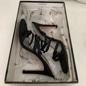 Bebe Black Satin Rosebud Dressy Heels